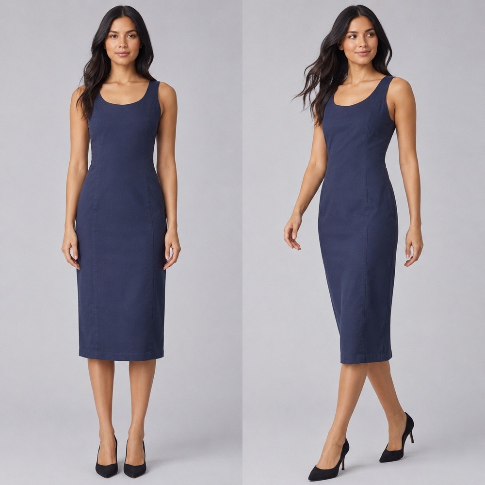 Stefanel Navy Blue Sheath Dress Sleeveless Scoop Back Cutout Size 6